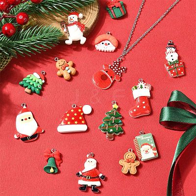 15Pcs 15 Styles Christmas Theme Opaque Resin Pendants RESI-YW0001-90-1