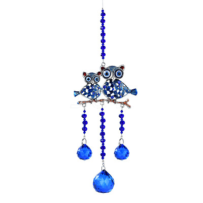 Woven Web/Net with Feather Glass Hanging Suncatcher Pendant Decoration DJEW-PW0008-02D-1