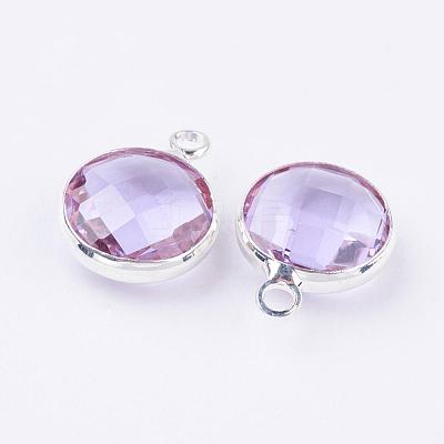 Silver Color Plated Brass Glass Flat Round Charms GLAA-M003-A-12S-1