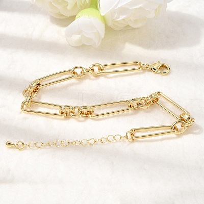 Rectangle Brass Link Chain Bracelets for Women BJEW-F531-03G-1