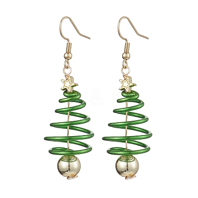 2 Pairs 2 Colors Christma Tree Electroplated Synthetic Non-magnetic Hematite & Aluminum Wire Dangle Earrings EJEW-JE05908-1