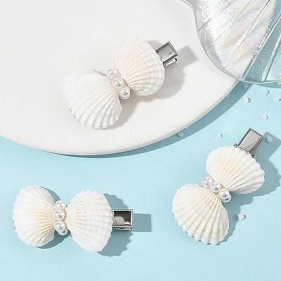 Natural White Shell & Shell Pearl & Iron Alligator Hair Clips PHAR-TA000004-1