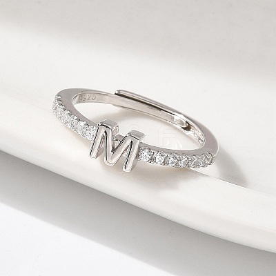 S925 Sterling Silver Adjustable Letter Rings for Women RJEW-M068-01P-M-1