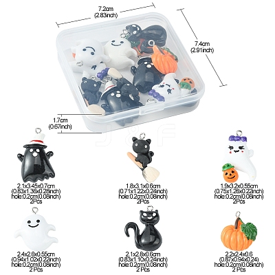 12Pcs 6 Styles Halloween Opaque Resin Pendants RESI-FS0001-33-1
