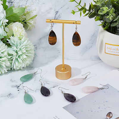 4 Pairs 4 Styles Natural Mixed Stone Teardrop Dangle Earrings with Steel Iron Pins for Women EJEW-FI0003-18-1