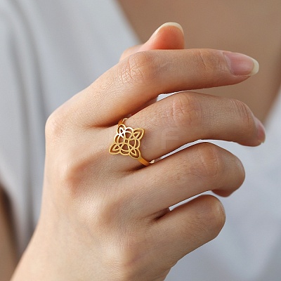 Sailor's Knot 304 Stainless Steel Hollow Adjustable Ring for Women RJEW-E073-04G-1