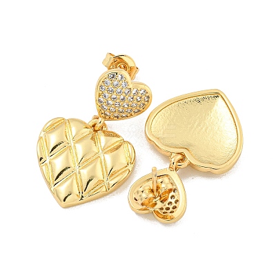 Heart Brass Pave Clear Cubic Zirconia Dangle Stud Earrings EJEW-M258-31G-1