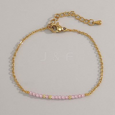 Natural Rose Quartz Beads Link Bracelets AL8612-3-1