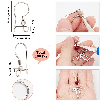 100Pcs 316L Surgical Stainless Steel Hoop Earring Findings STAS-SC0008-52-1