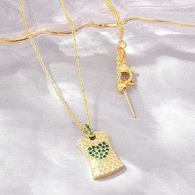 Brass Micro Pave Cubic Zirconia Rectangle with Heart Pendant Adjustable Slider Necklaces KK-CBA4547-08G-02-1