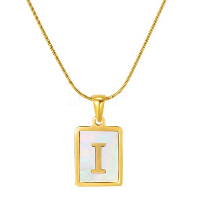 Stainless Steel Snake Bone Chain Alphabet Necklace with Shell Pendant WD3660-9-1