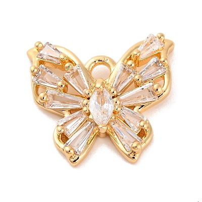 Brass Micro Pave Clear Cubic Zirconia Pendants KK-C076-18G-1