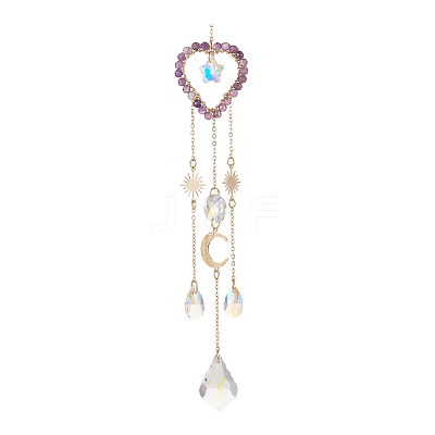 Glass Teardrop & Star Window Hanging Suncatchers HJEW-JM00905-03-1