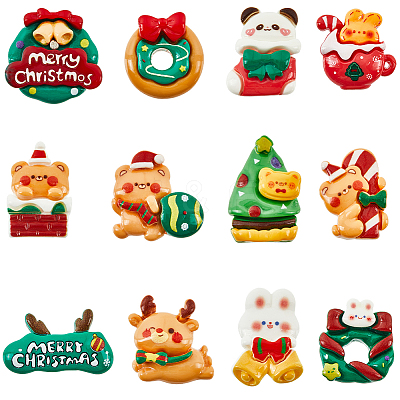 72Pcs 12 Styles Christmas Theme Opaque Resin Cabochons RESI-SC0005-73-1