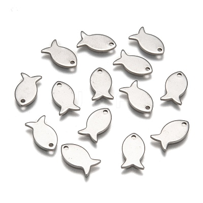 Tarnish Resistant 304 Stainless Steel Fish Charms STAS-M037-08-1