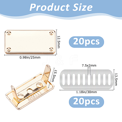 20Pcs Zinc Alloy Rectangle Bag Decorative Clasps PURS-FH0001-14KCG-1