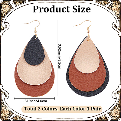 2 Pairs 2 Colors Bohemian PU Leather Teardrop Dangle Earrings EJEW-CL0001-04-1