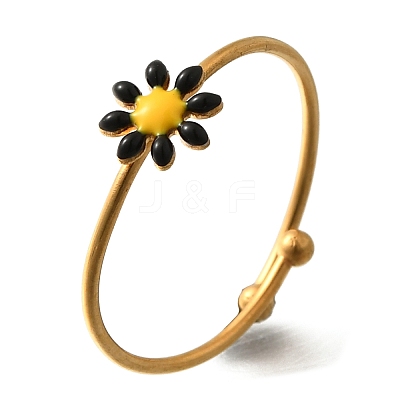 Daisy 304 Stainless Steel Enamel Open Cuff Rings for Women RJEW-M061-01G-M-1