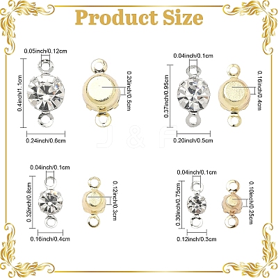 120Pcs 4 Styles Brass Pave Clear Cubic Zirconia Connector Charms RB-YW0001-31G-1