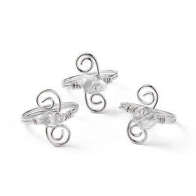Natural Quartz Crystal Chips with Vortex Finger Ring RJEW-L082-02P-02-1