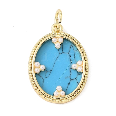 Brass & Synthetic Turquoise/Natural White Shell/Resin & ABS Plastic Pearl Pendants PL-CBA6938-10G-1