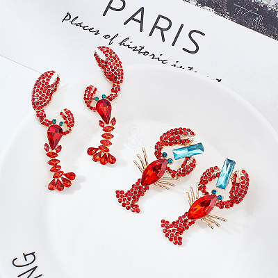 2 Pairs 2 Style Rhinestone Lobster Stud Earrings EJEW-AN0002-67-1