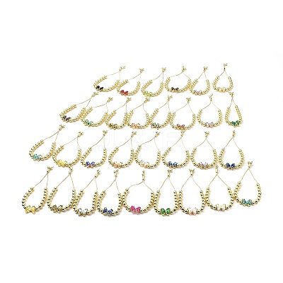 Rack Plating Brass Round Bead Slider Bracelets for Women BJEW-M232-03G-1