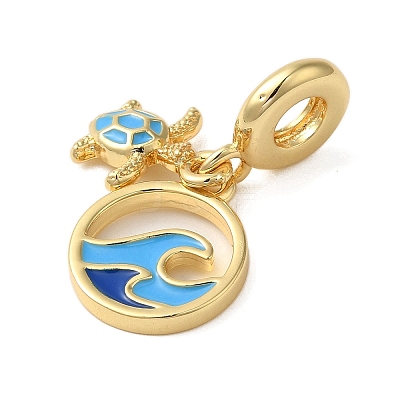 Rack Plating Brass Deep Sky Blue Enamel European Dangle Charms X-KK-P279-35G-1