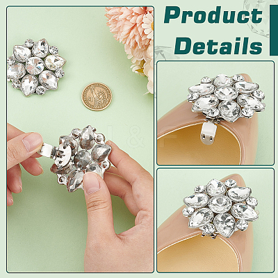 4Pcs Flower Alloy with Glass Rhinestone Shoe Buckle Clips AJEW-FG0003-64D-1