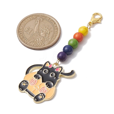 5Pcs 5 Styles Halloween Cat Alloy Enamel Pendant Decorations HJEW-JM01928-1