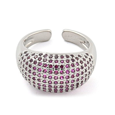 Real Platinum Plated Brass Micro Pave Clear Cubic Zirconia Cuff Rings RJEW-L113-016P-02-1