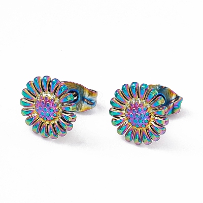 Ion Plating(IP) 304 Stainless Steel Sunflower Stud Earrings for Women EJEW-G338-05M-1