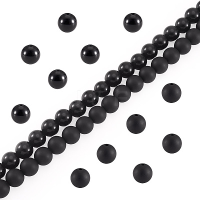2 Strands 2 Styles Natural Black Onyx(Dyed & Heated) Beads Strands G-TA0003-52-8mm-1