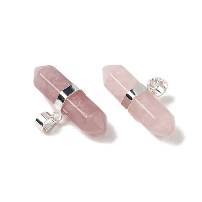 Natural Rose Quartz Double Terminal Pointed Pendants G-NH0001-15P-07-1