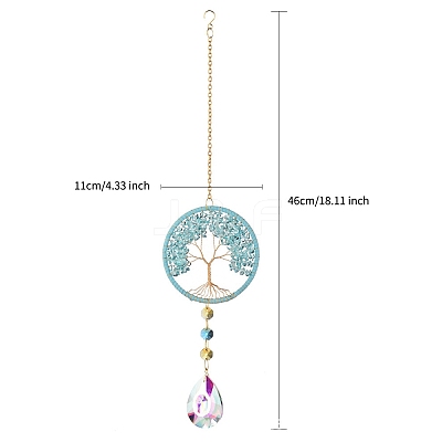 Tree of Life Hanging Crystal Prisms Suncatcher with Natural Crystal Chips PW-WG18722-03-1