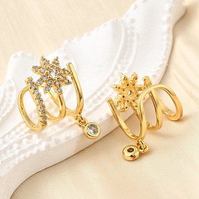 Brass Micro Pave Clear Cubic Zirconia Cuff Earrings EJEW-K309-07G-1