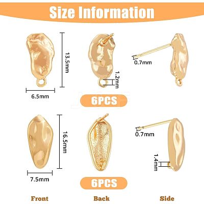 12Pcs 2 Style Brass Stud Earring Findings KK-FH0004-95-1