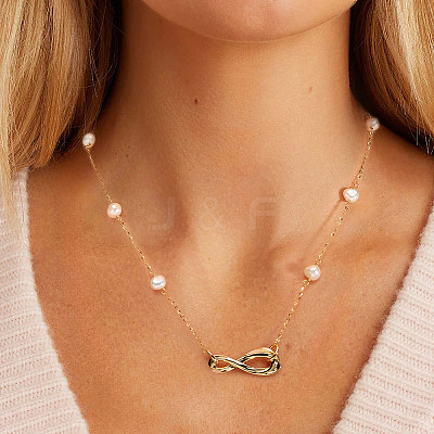 925 Sterling Silver with Natural Pearl Beads Necklaces NJEW-Z030-04G-1