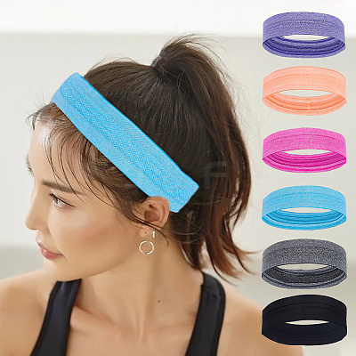 6Pcs 6 Colors Polyester & Silicone Wide Headband for Sports AJEW-GF0010-80-1