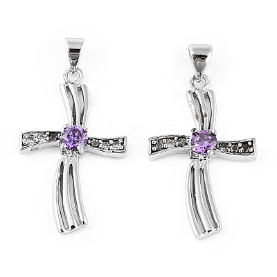 Rhodium Plated 925 Sterling Silver Pave Cubic Zirconia Pendants STER-T007-35P-1