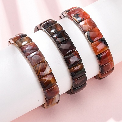 Dyed & Heated Natural Banded Agate Faceted Beaded Stretch Bracelets for Women BJEW-K251-08F-1