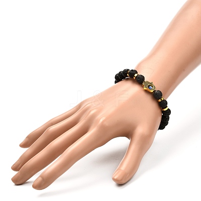 Natural Lava Rock Beads Stretch Bracelet BJEW-JB06885-1