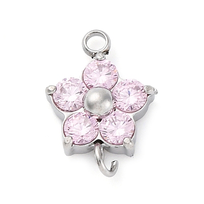 304 Stainless Steel Micro Pave Cubic Zirconia Flower Connector Charms STAS-U042-01P-01-1