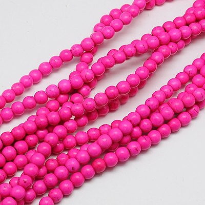 1 Strand Dyed Fuchsia Round Synthetic Turquoise Beads Strands X-TURQ-G106-4mm-02K-1