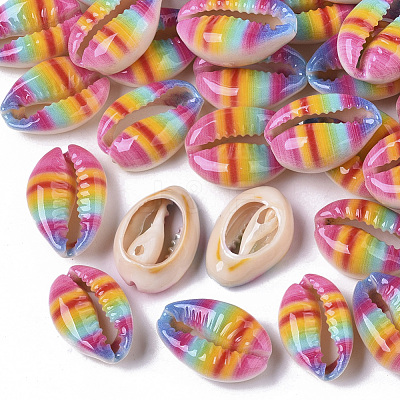 Printed Natural Cowrie Shell Beads SSHEL-R047-01-A06-1