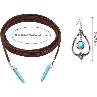 Alloy & Synthetic Turquoise Earrings & Leather Cord Necklaces Sets FS-WG48C4B-03-1
