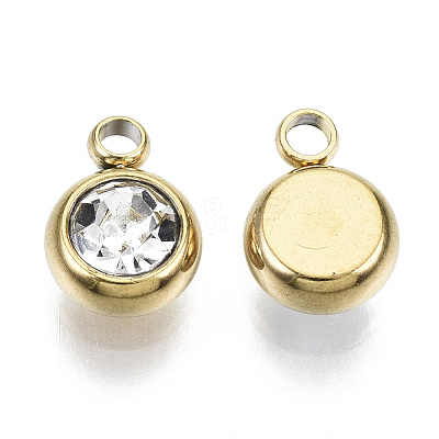 PVD Vacuum Plating 201 Stainless Steel Rhinestone Charms X-STAS-S068-04G-1