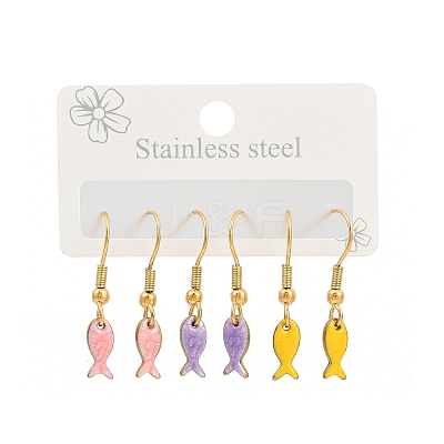 Ocean Series 304 Stainless Steel Enamel Dangle Earrings LS-EJEW-K017-01E-G-1