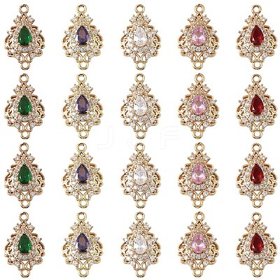 3Pcs Brass Micro Pave Cubic Zirconia Links Connectors KK-YW0003-49LG-02-1