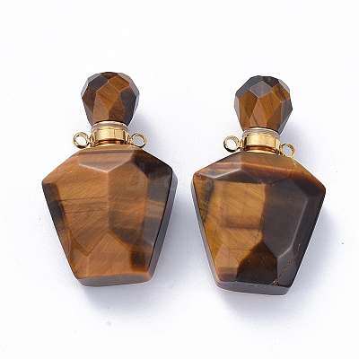 Faceted Natural Tiger Eye Openable Perfume Bottle Pendants G-E564-09E-G-1